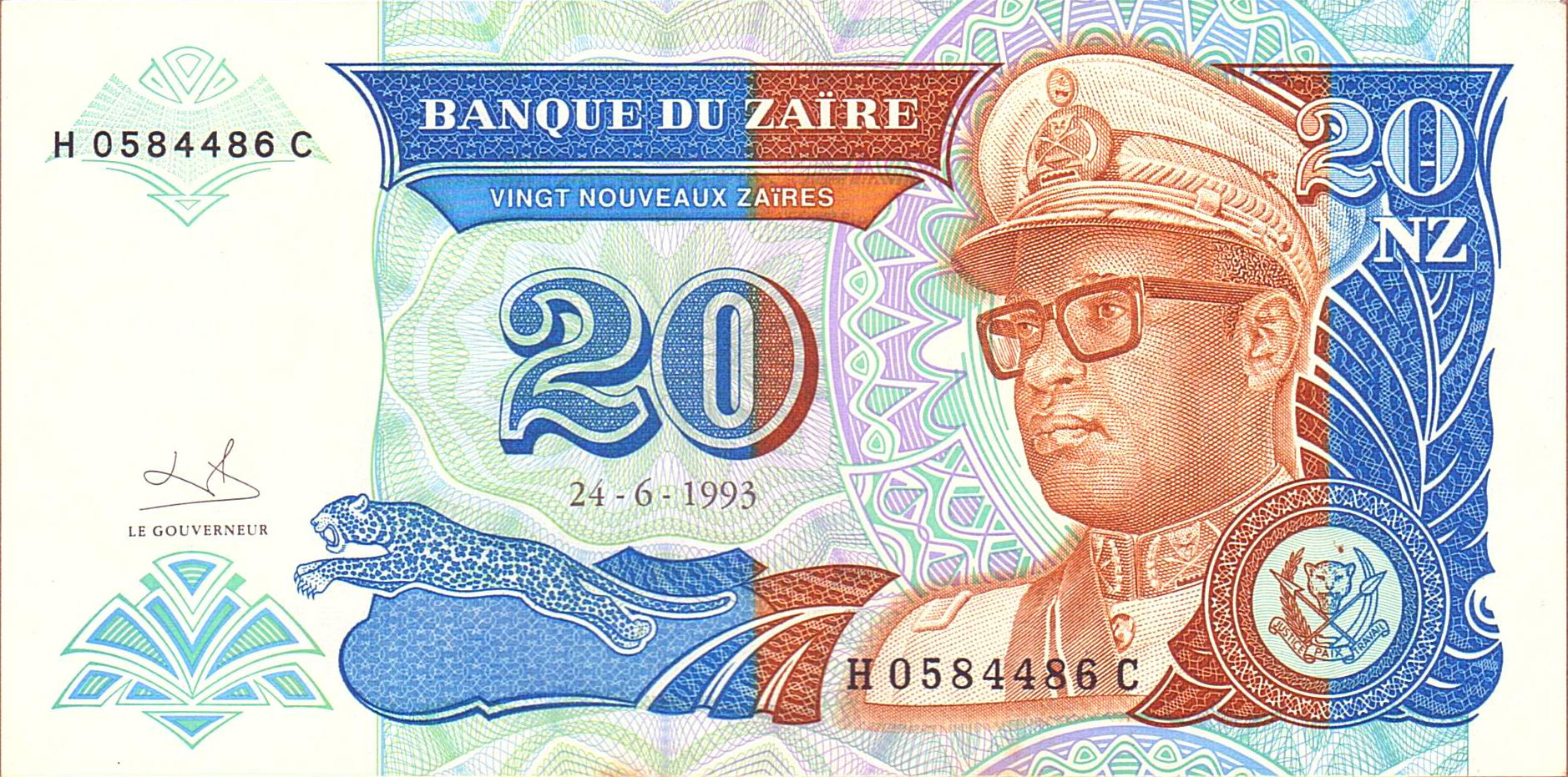 Zaire 20 1993 UNC P-56